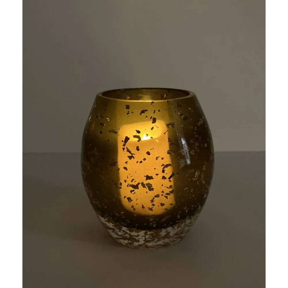 Nicole Miller MCM Style Brown With Gold Flakes Lucite Votive Candle Tea Light
